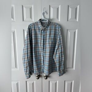 Peter Millar Flannel Tan, Blue, Grey, White, Shirt XL Casual Button Down